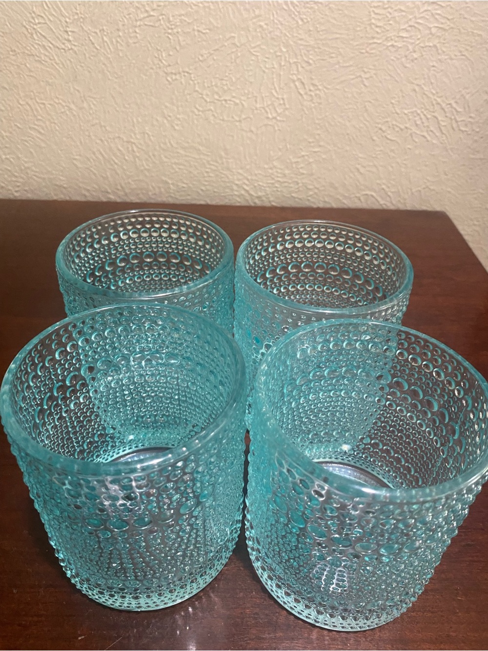 Set of 4, Aqua Blue Darware Hobnail Drinking Glasses. 12 oz - Picture 2 of 6